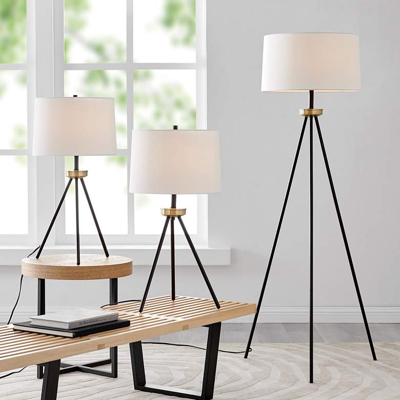 Image 1 Lite Source Tullio Oil-Rubbed Bronze Tripod Table and Floor Lamps Set of 3