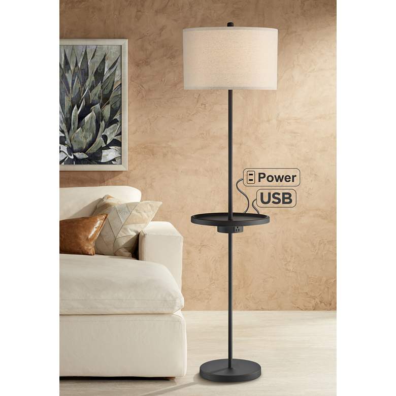 Image 1 Lite Source Tungsten 62" Tray Table Floor Lamp with Outlet and USB