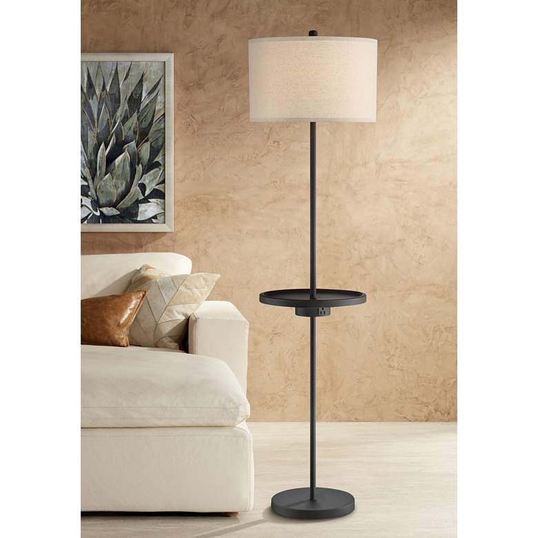 Image 1 Lite Source Tungsten 62" Tray Table Floor Lamp with Outlet and USB