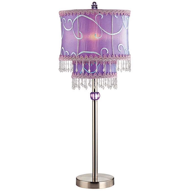 Image 1 Lite Source Twin Tier Beaded Purple Lavender Table Lamp