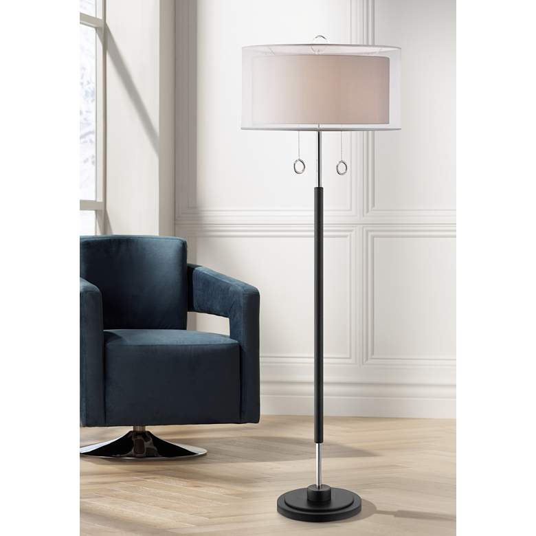 Image 1 Lite Source Umbra Black Floor Lamp with Double Shade