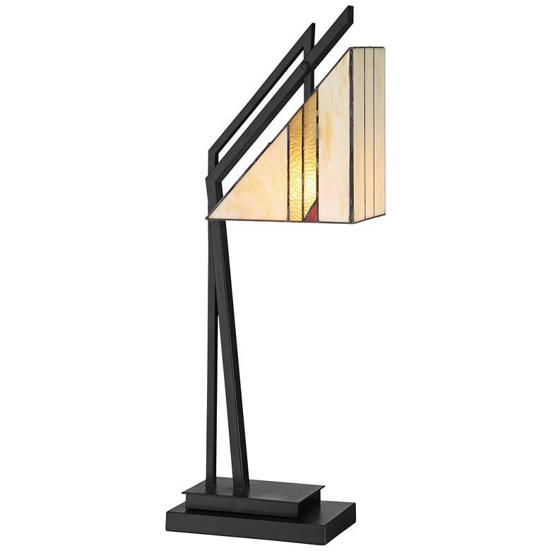 Image 1 Lite Source Verda Black with Tiffany-Style Art Glass Desk Lamp