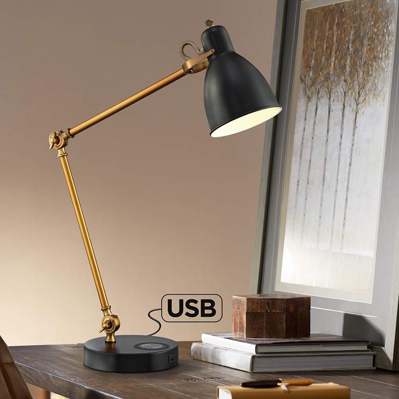 Image 1 Lite Source Wellington 31 inch Wireless Charging and USB Port Desk Lamp