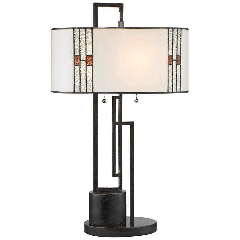 Image 1 Lite Source Wilshire Bronze Geometric Tiffany-Style Glass Shade Table Lamp