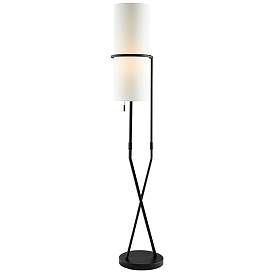 Image1 of Lite Source Xandra 64" White Fabric Shade Black Metal Floor Lamp