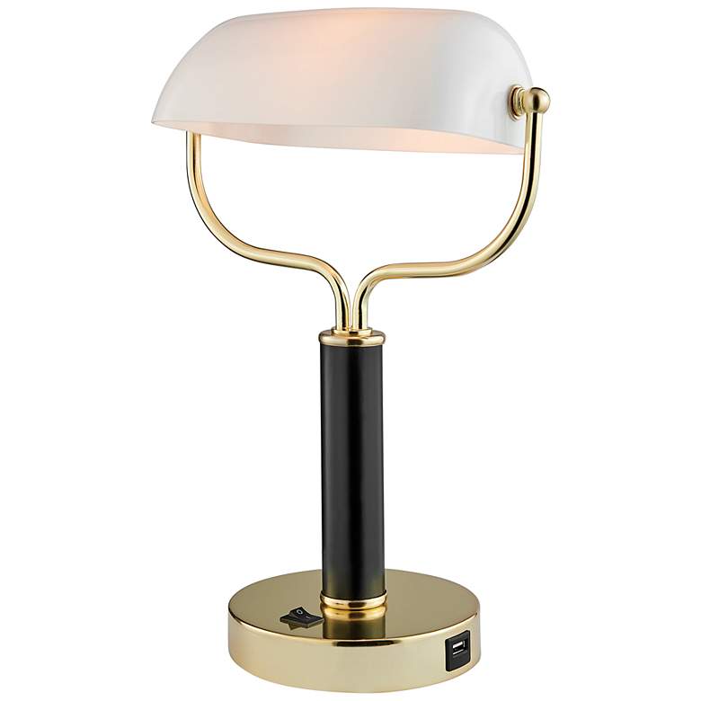 Image 2 Lite Source Yanni 15" Black and Gold Banker Desk Lamp with USB Port