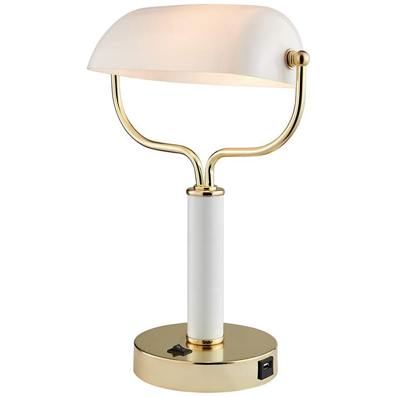 Image 2 Lite Source Yanni 15" White and Gold Banker Desk Lamp with USB Port