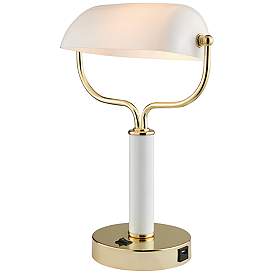 Image2 of Lite Source Yanni 15" White and Gold Banker Desk Lamp with USB Port