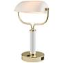 Lite Source Yanni 15" White and Gold Banker Desk Lamp with USB Port