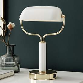 Image1 of Lite Source Yanni 15" White and Gold Banker Desk Lamp with USB Port
