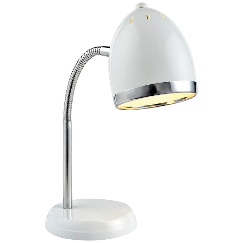Image 1 Lite Source Zachary White and Chrome Gooseneck Desk Lamp