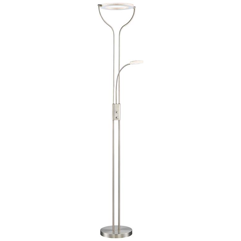 Image 1 Lite Source Zale 75" Nickel LED Torchiere Floor Lamp with Side Light