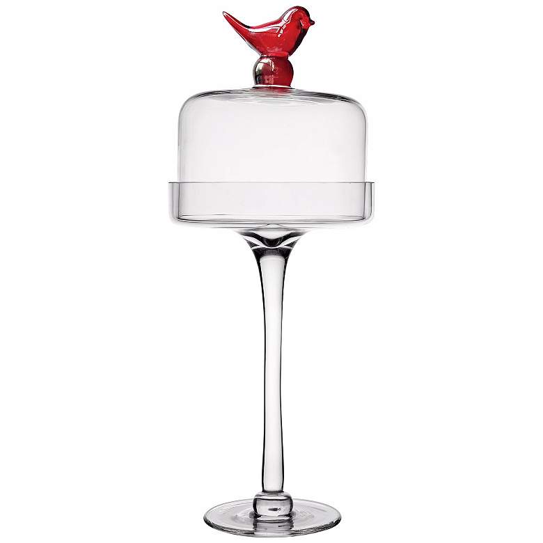 Image 1 Little Red Bird 16" High Glass Pedestal Plate