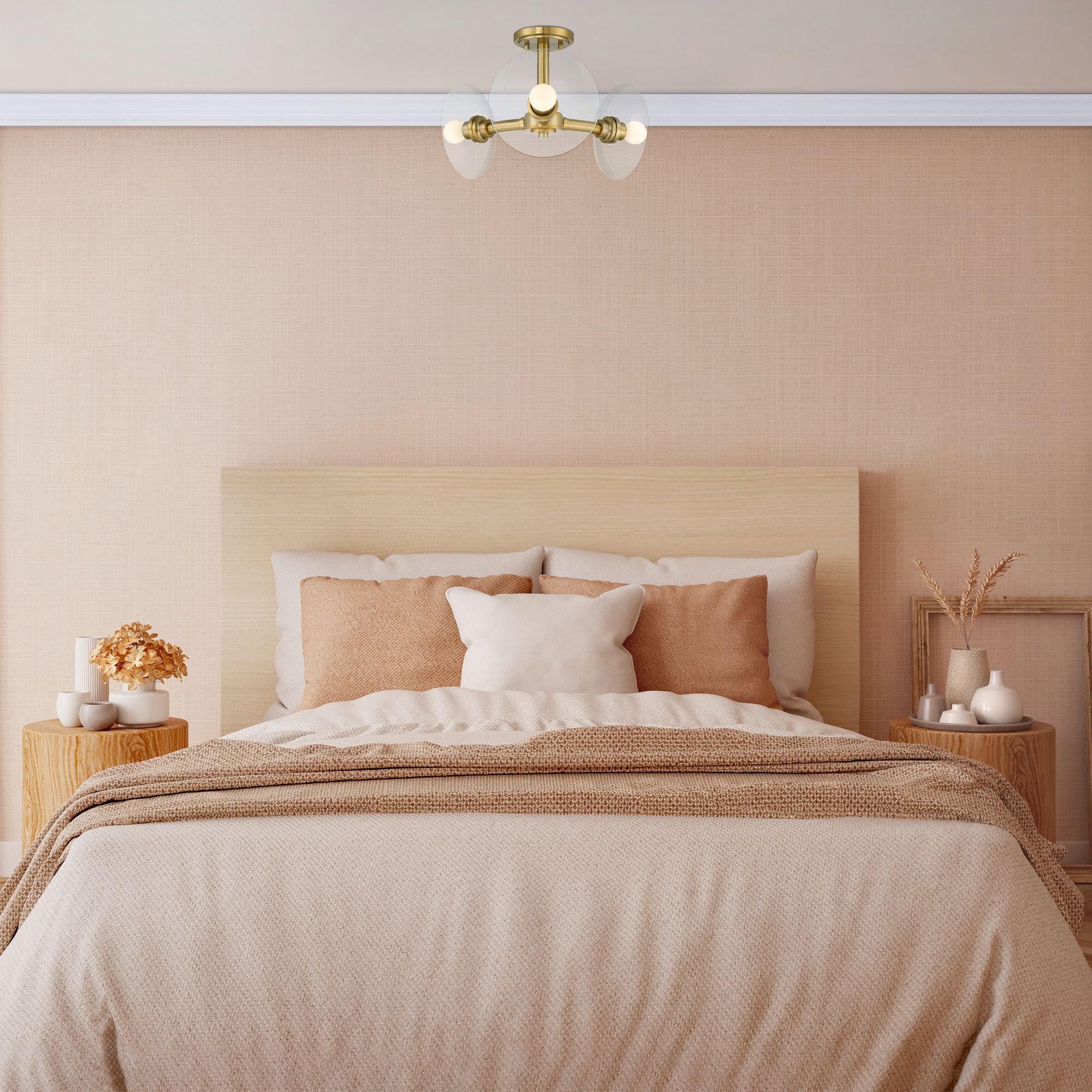 Image 4 Litto 14.75 in. 3-Light Brushed Gold Modern Semi Flush Mount Light more views