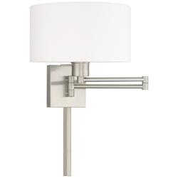 Livex 11" Drum Shade Brushed Nickel Plug-In Swing Arm Wall Lamp