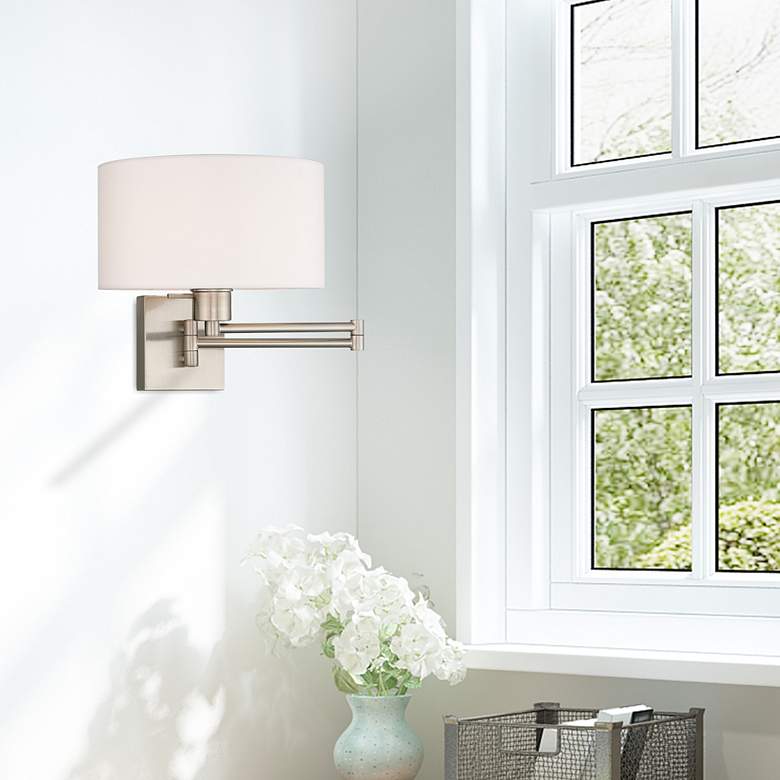 Image 7 Livex 11" Drum Shade Brushed Nickel Plug-In Swing Arm Wall Lamp more views