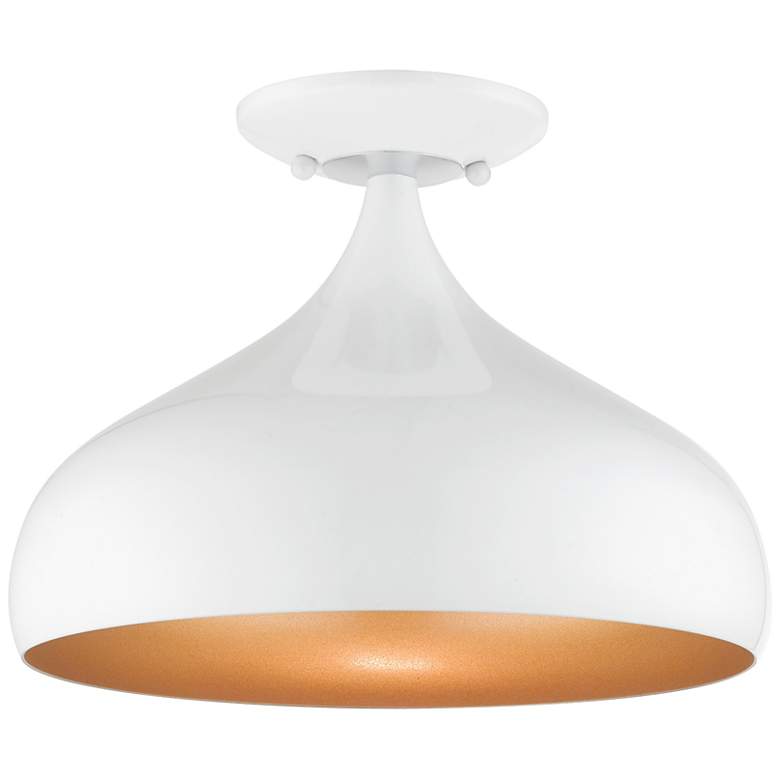 Image 2 Livex 12" Wide Modern Gloss White Dome  Semi-Flush Mount Ceiling Light