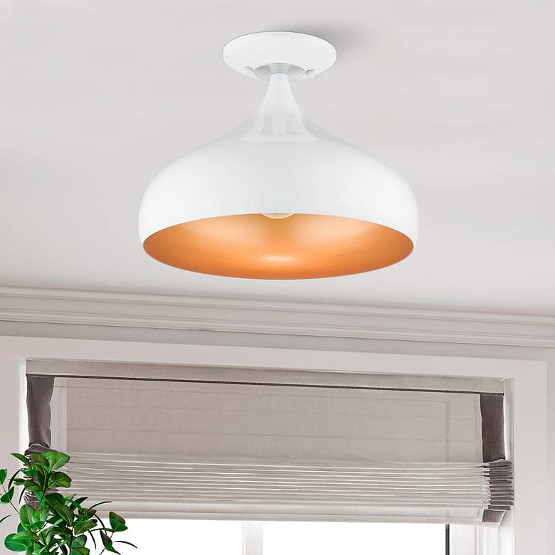Image 1 Livex 12" Wide Modern Gloss White Dome  Semi-Flush Mount Ceiling Light