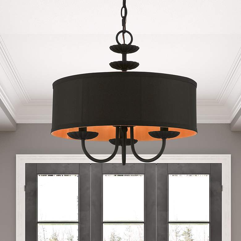 Image 1 Livex 16" Wide 3-Light Black Drum Traditional Pendant Chandelier