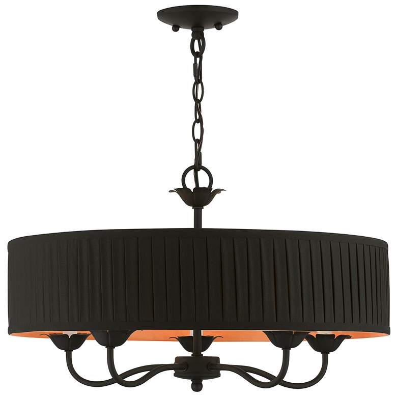 Image 1 Livex 23" Wide 5-Light Black Drum Shade Pendant Chandelier