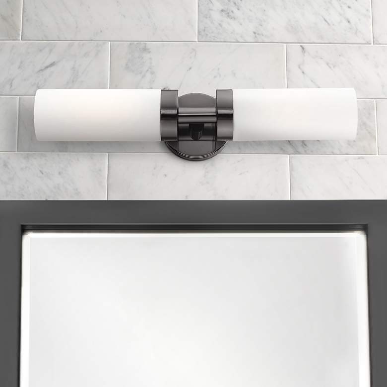 Image 1 Livex Aero 19 1/4" Wide Black Chrome White Glass 2-Light Bath Light