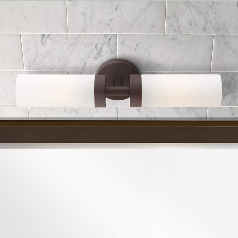 Image 1 Livex Aero 19 1/4" Wide Bronze and White Glass 2-Light Bath Light