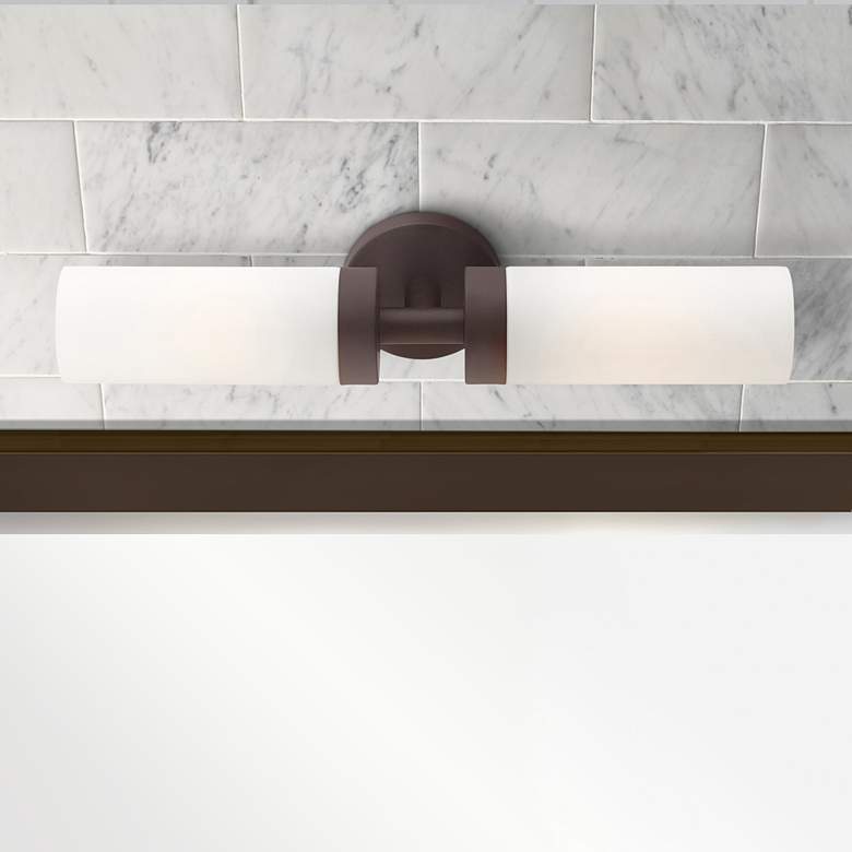 Image 1 Livex Aero 19 1/4 inch Wide Bronze and White Glass 2-Light Bath Light