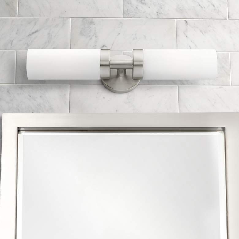 Image 1 Livex Aero 19 1/4 inch Wide Brushed Nickel White Glass 2-Light Bath Light