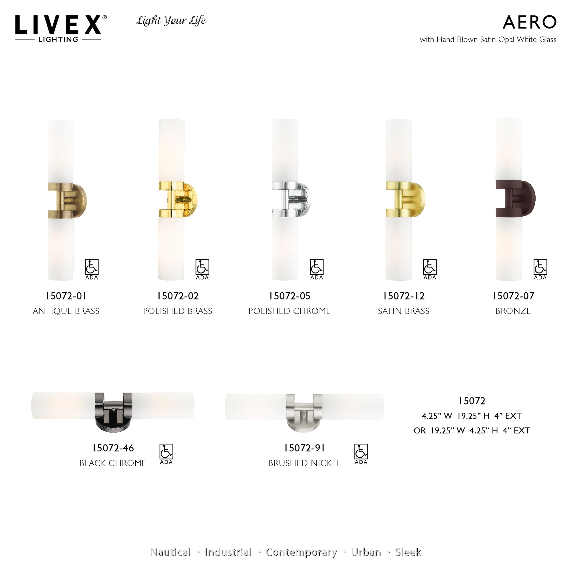 Livex Aero 19 1/4" Wide Brushed Nickel White Glass 2-Light Bath Light