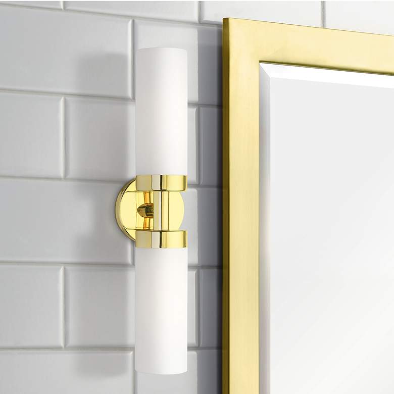 Image 1 Livex Aero 19 1/4" Wide Polished Brass White Glass 2-Light Bath Light