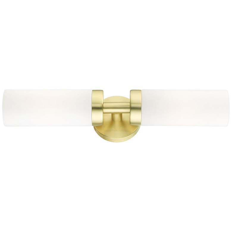 Image 2 Livex Aero 19 1/4" Wide Satin Brass and White Glass 2-Light Bath Light