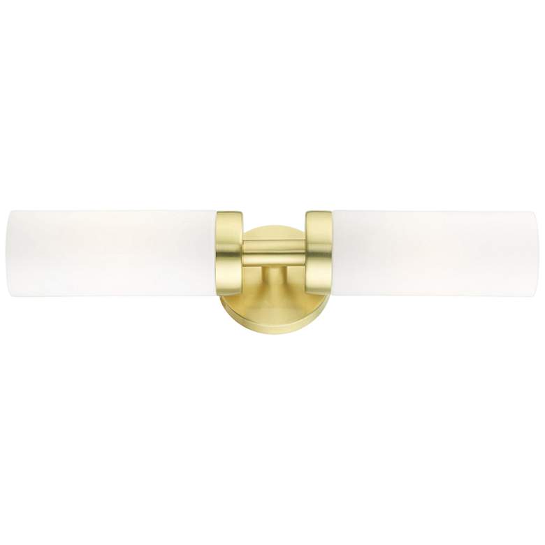 Image 2 Livex Aero 19 1/4" Wide Satin Brass and White Glass 2-Light Bath Light