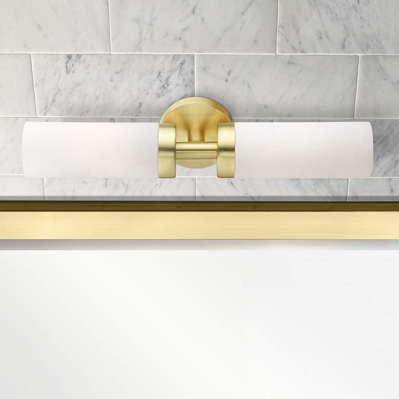 Image 1 Livex Aero 19 1/4" Wide Satin Brass and White Glass 2-Light Bath Light