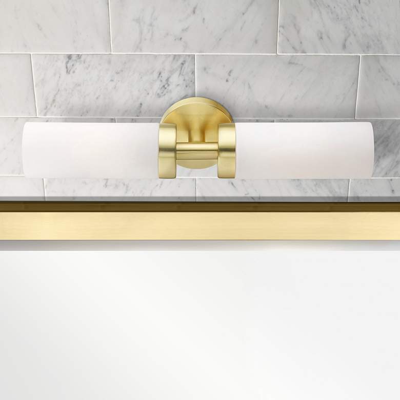 Image 1 Livex Aero 19 1/4 inch Wide Satin Brass and White Glass 2-Light Bath Light