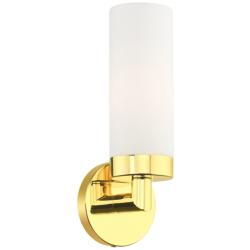 Livex Aero Round 11 3/4&quot; Polished Brass and White Glass Wall Sconce