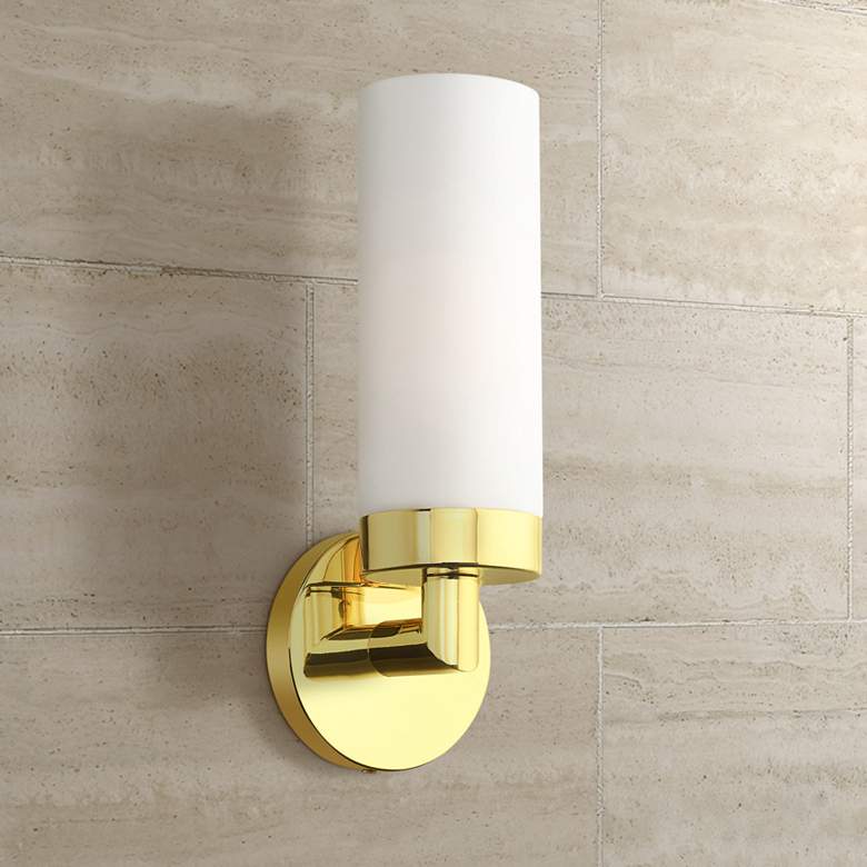 Image 1 Livex Aero Round 11 3/4" Polished Brass and White Glass Wall Sconce
