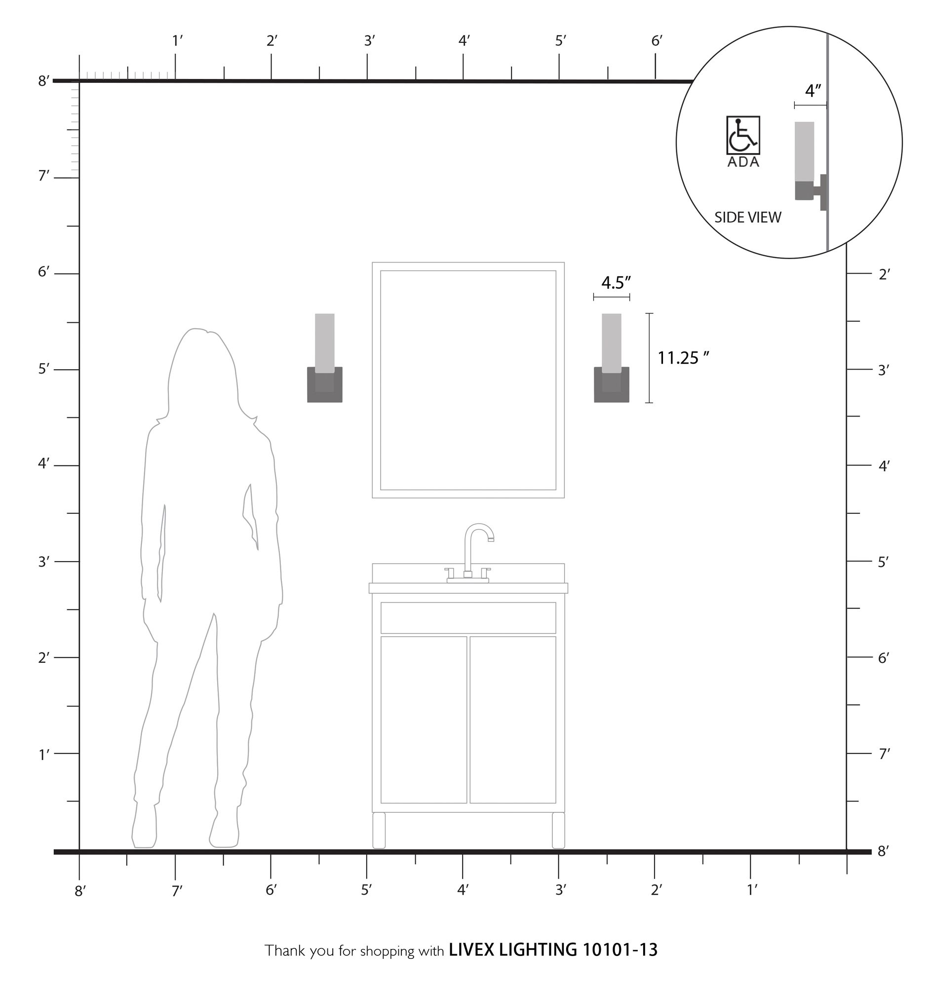 Livex Aero Square 11.25" Textured White and Glass ADA Wall Sconce