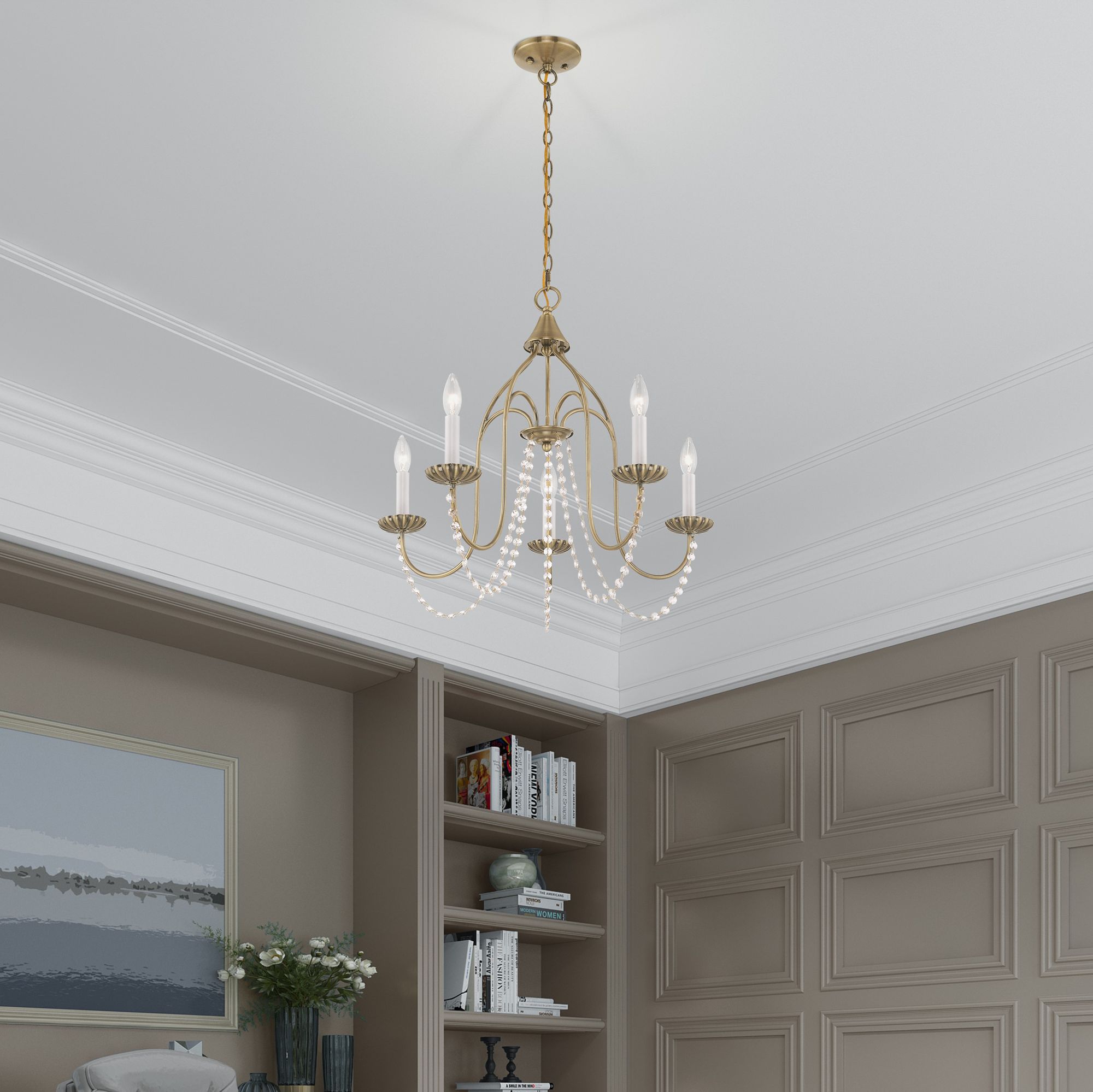 Livex Alessia 24" Wide Antique Brass 5-Light Chandelier in scene