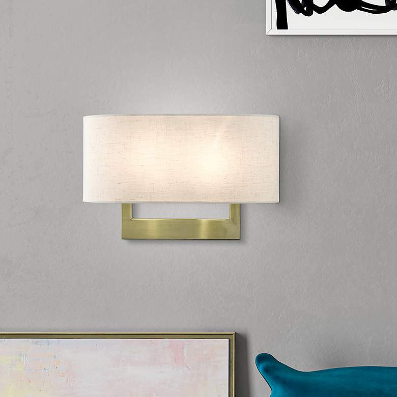 Image 3 Livex Allison 15" Wide 2-Light Linen and Antique Brass ADA Wall Sconce more views