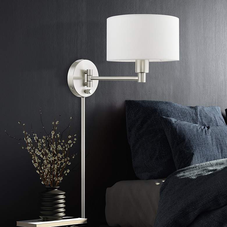 Image 1 Livex Allison Brushed Nickel Swing Arm Wall Lamp