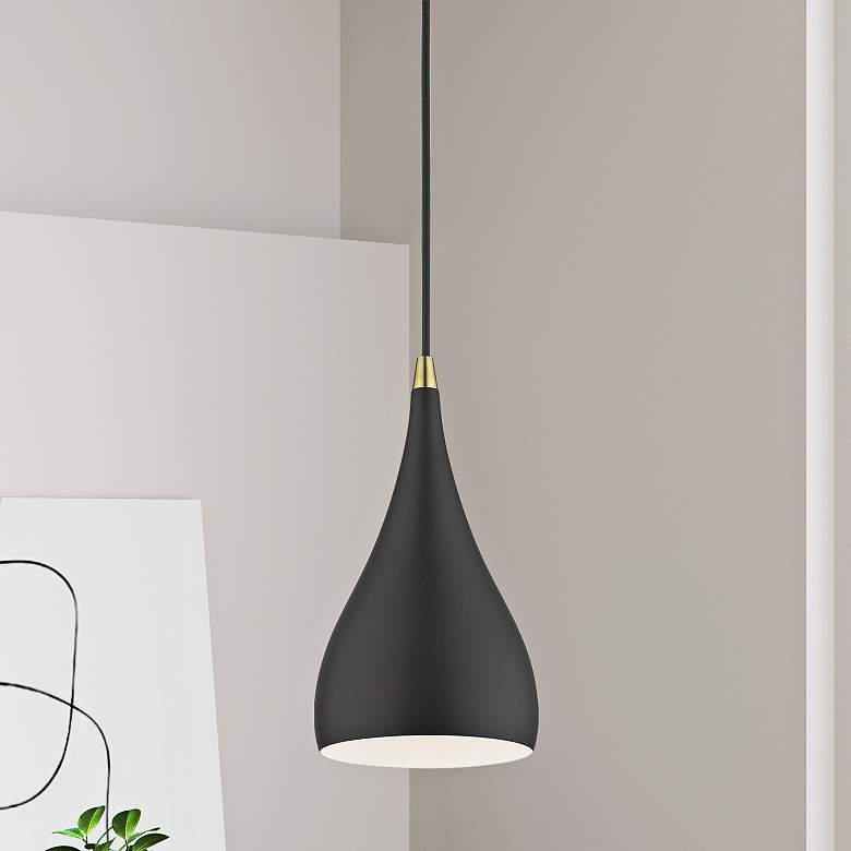Image 2 Livex Amador 6 1/2" Wide Brass and Textured Black Modern Mini Pendant