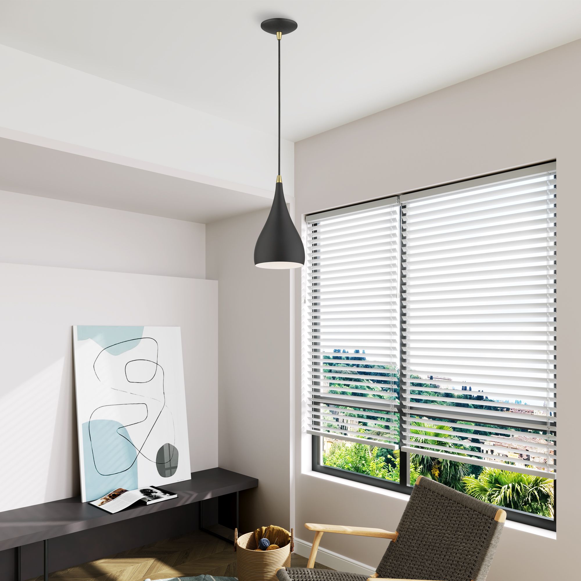 Livex Amador 6 1/2" Wide Brass and Textured Black Modern Mini Pendant in scene