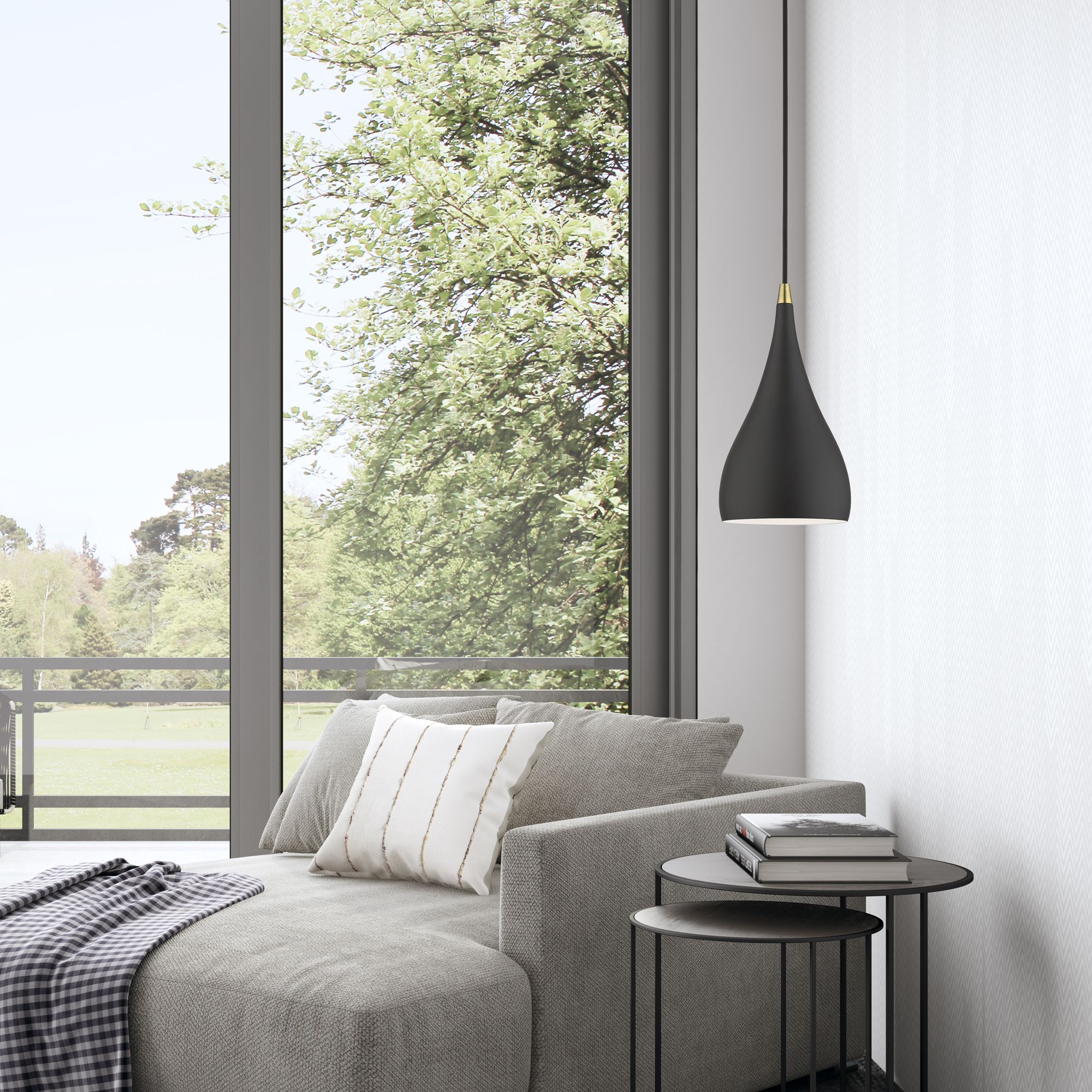 Livex Amador 6 1/2" Wide Brass and Textured Black Modern Mini Pendant in scene