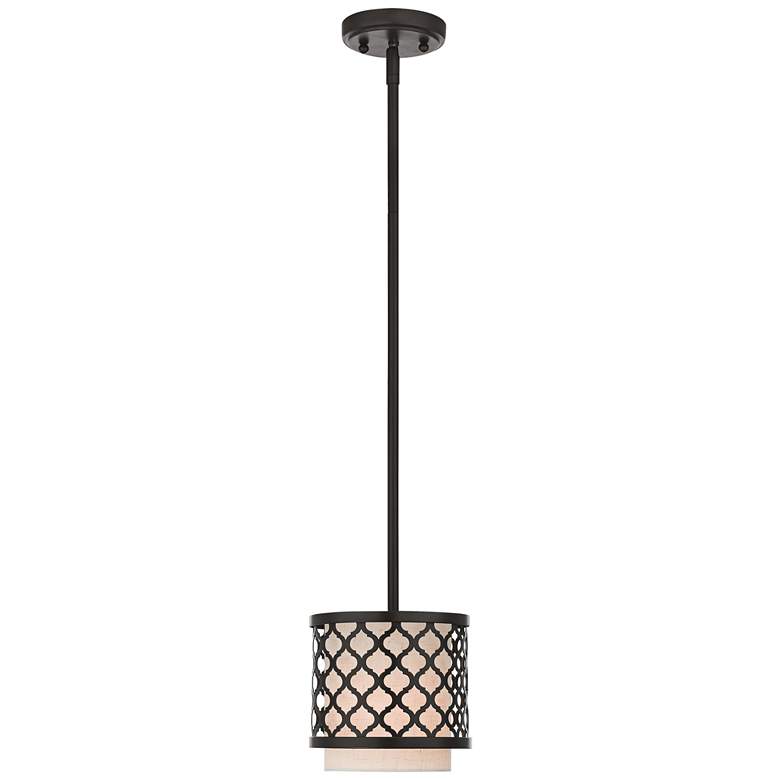 Image 2 Livex Arabesque 7" Wide English Bronze Drum Mini Pendant