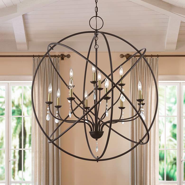 Image 1 Livex Aria 40" Wide 12-Light Orb Ring Bronze Nickel Grande Chandelier