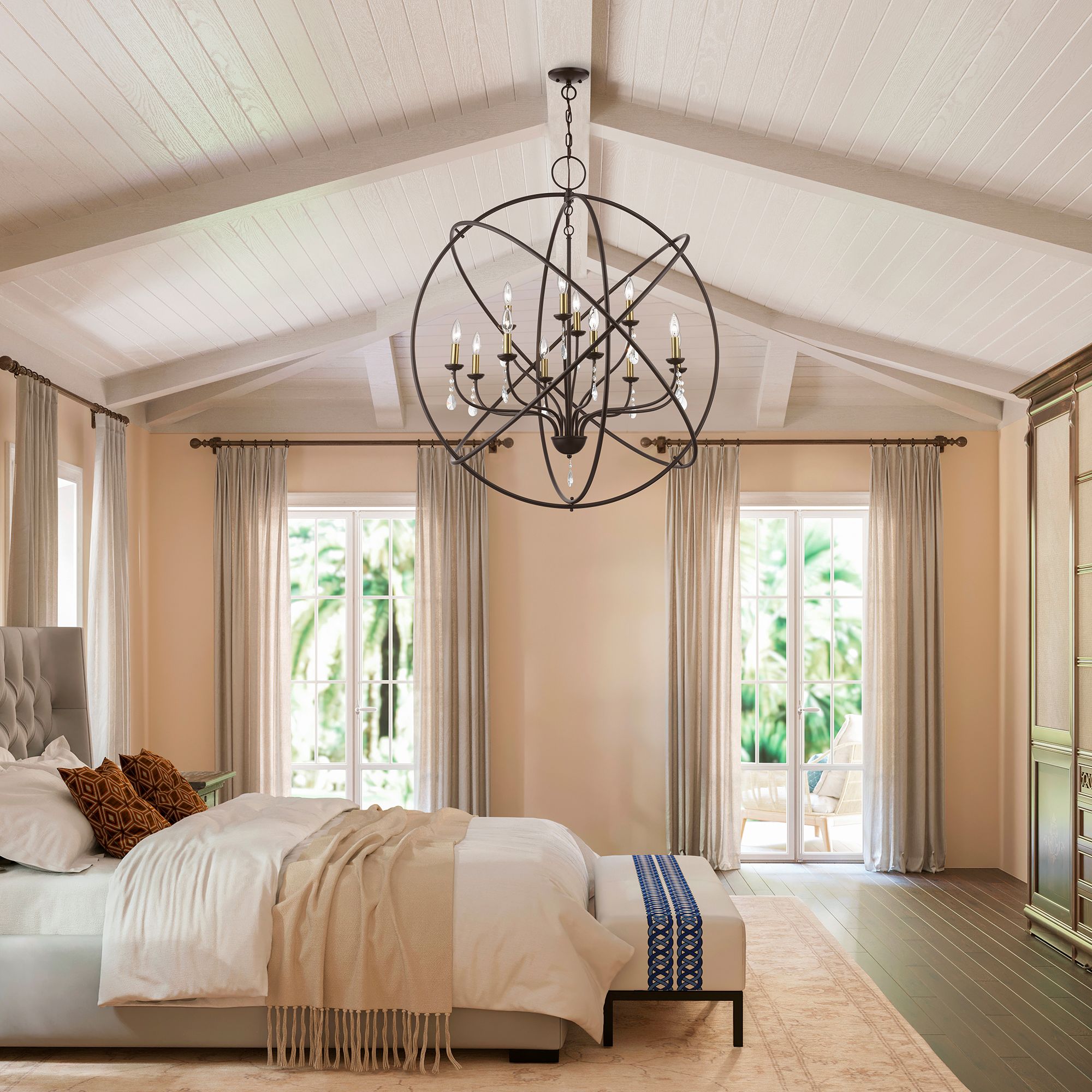 Livex Aria 40" Wide 12-Light Orb Ring Bronze Nickel Grande Chandelier