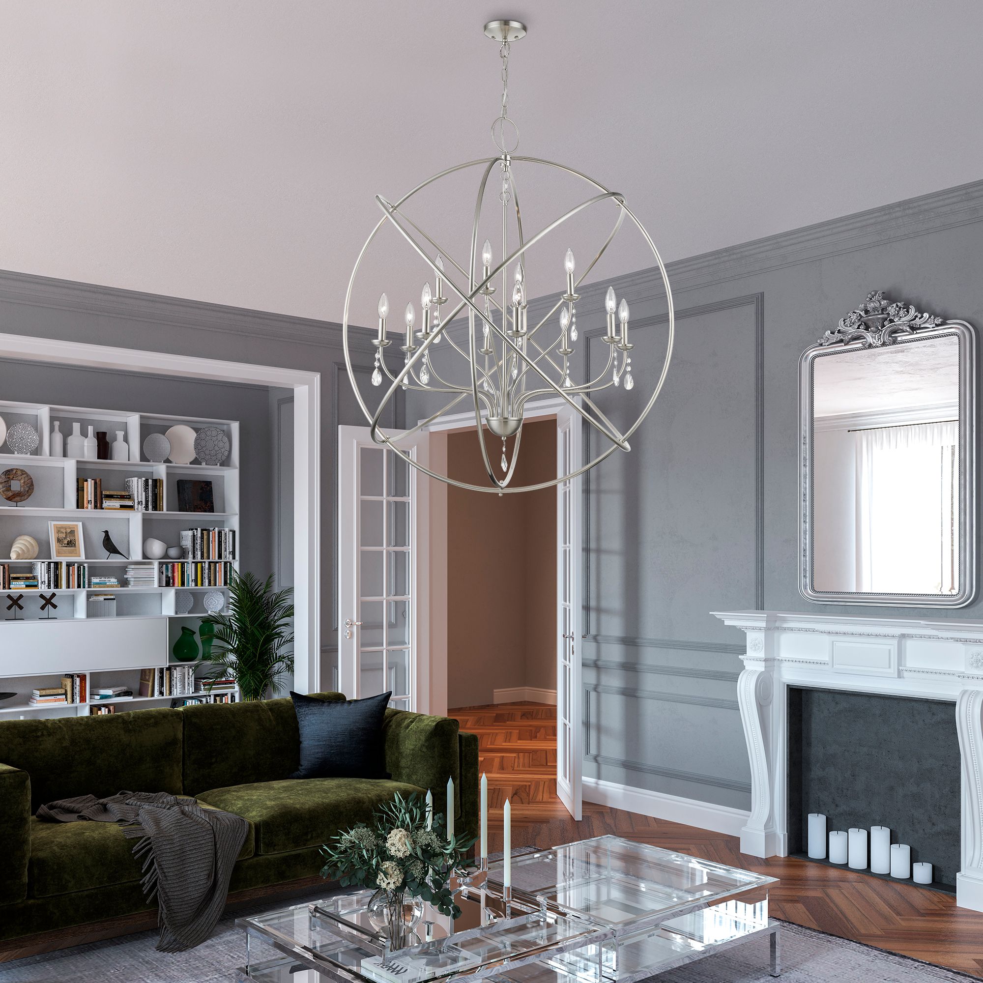 Livex Aria 40" Wide 12-Light Orb Ring Brushed Nickel Grande Chandelier