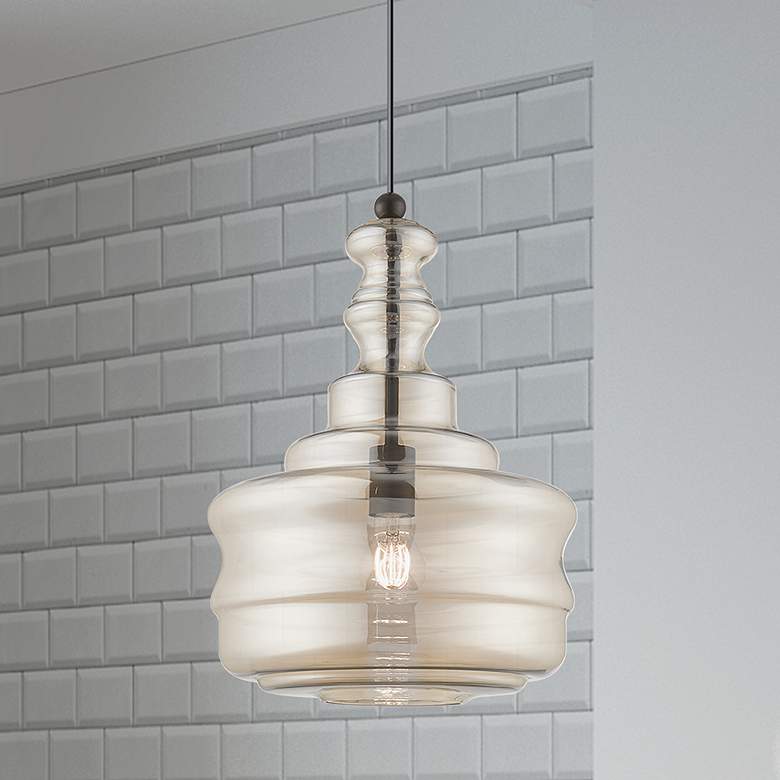 Image 1 Livex Art Glass 12 3/4" Wide English Bronze Pendant Light