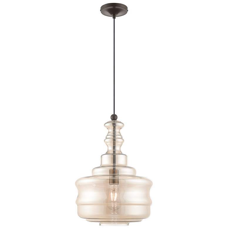 Image 5 Livex Art Glass 12 3/4" Wide English Bronze Pendant Light more views