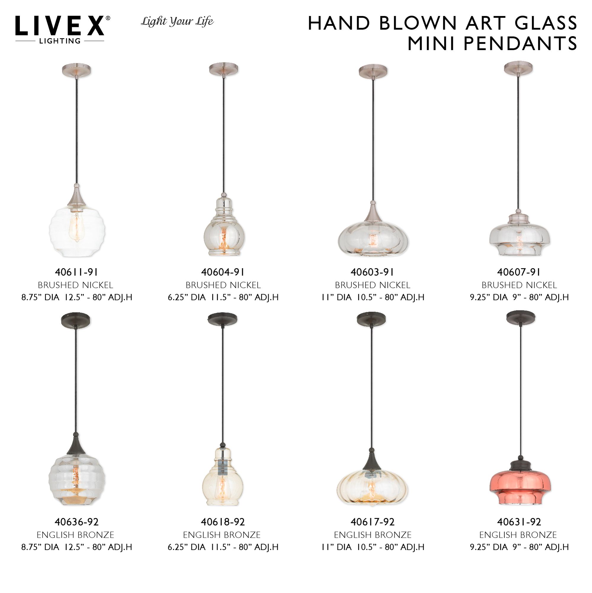 Livex Art Glass 9 1/4" Wide English Bronze Mini Pendant